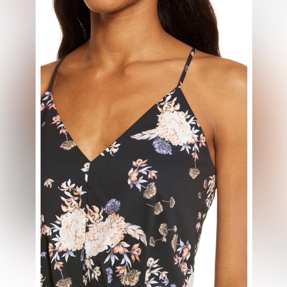 BNWT Chelsea28 Nordstrom Faux Wrap Dress in Black Brocade Blossom - Picture 5 of 7